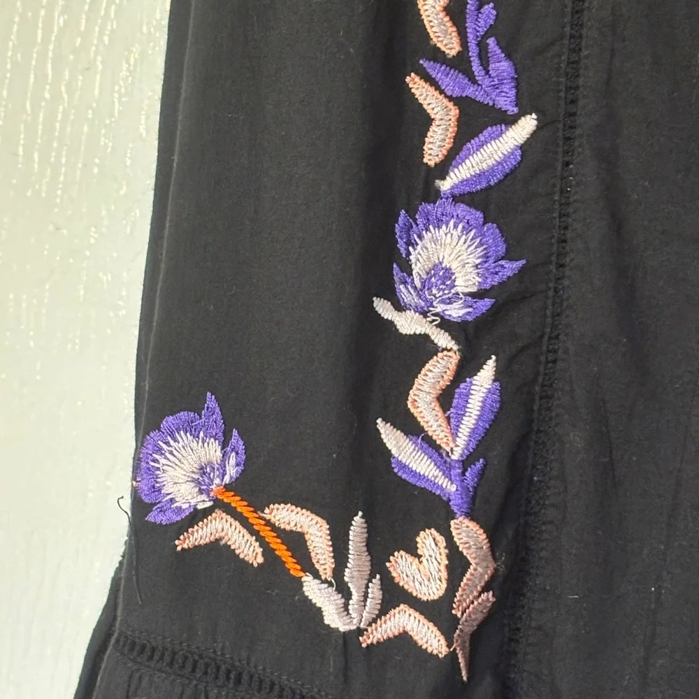 Free People Pavlo Baby Doll Embroidered Black Dress